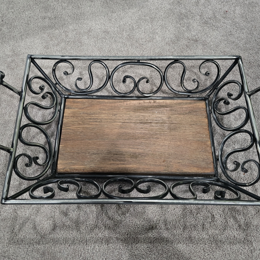 Black and Brown Vanity Tray with Ornate Metal Design